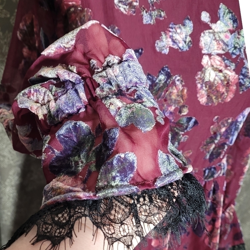 Floral Velvet iridescent 1990s grunge style  Buffalo david bitton mini dress - Picture 8 of 10
